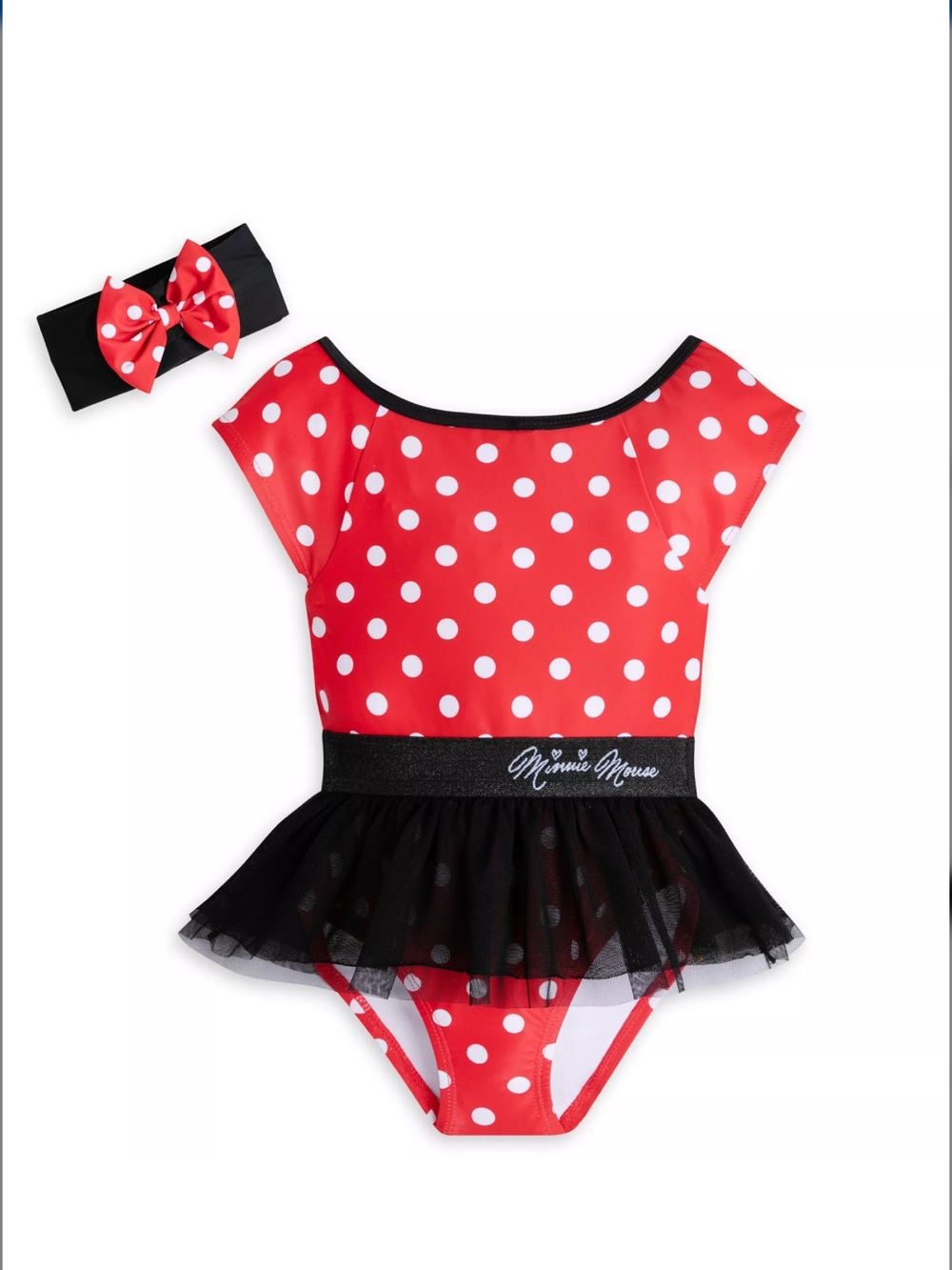 NWOT Disney Deluxe Minnie Mouse Toddler Swim Suit One Piece with Headband